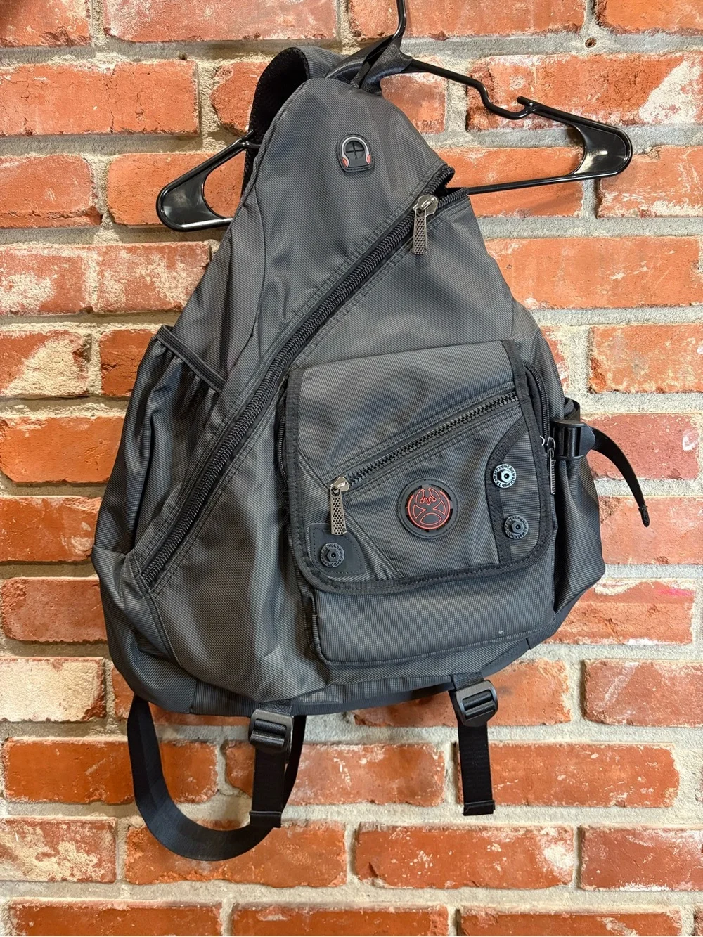 Vanlison Charcoal Grey Crossbody Sling Bag Backpack Multi Pocket Travel Daypack